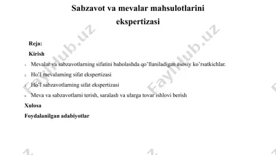 sabzavot va mevalar mahsulotlarini ekspertizasi — PDF