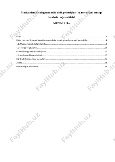 musiqa darslarining umumdidaktik printsiplari va metodkari musiqa darslarini rejalashtirish — DOCX