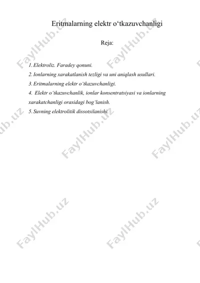 eritmalarning elektr o‘tkazuvchanligi — DOCX