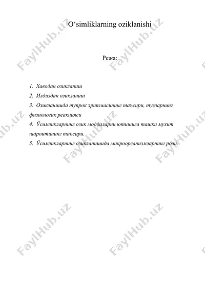 o‘simliklarning oziqlanishi — DOCX