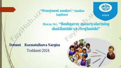 “boshqaruv nazariyalarining shakllanishi va rivojlanishi” taqdimoti — PDF