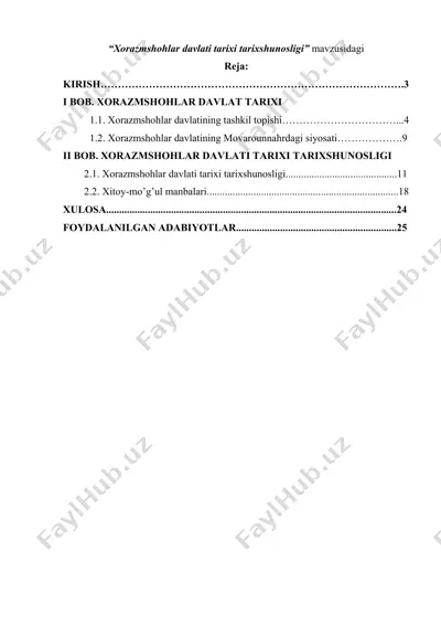 xorazmshohlar davlati tarixi tarixshunosligi — DOCX