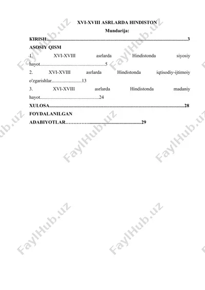 xvi-xviii asrlarda hindiston — DOCX