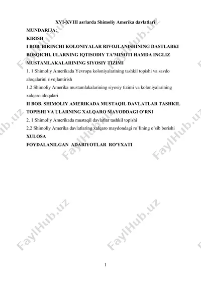 xvi-xviii asrlarda shimoliy amerika davlatlari — DOCX