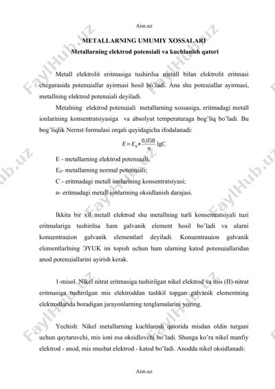 metallarning umumiy xossalari — DOCX