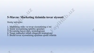 marketing tizimida tovar siyosati — PPTX