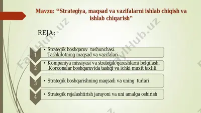 strategiya, maqsad va vazifalarni ishlab chiqish va ishlab chiqarish — PDF