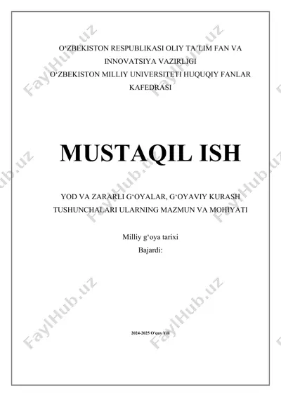mustaqil ish: yod va zararli g‘oyalar, g‘oyaviy kurash tushunchalari — DOCX