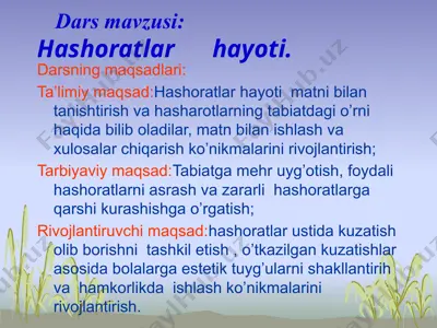 1-sinf atrofimizdagi olam hasharotlar — PPTX