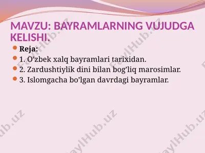 bayramlarning vujudga kelishi — PPTX