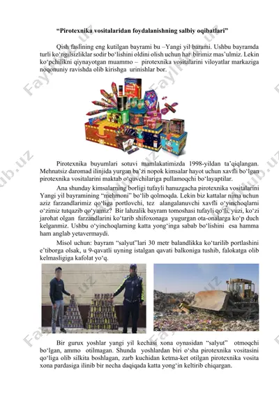pirotexnika vositalaridan foydalanishning salbiy oqibatlari — DOCX