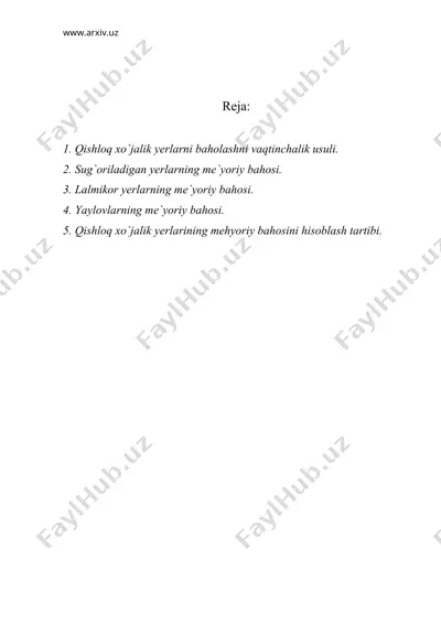 tuproqlarni iqtisodiy baholash — DOC