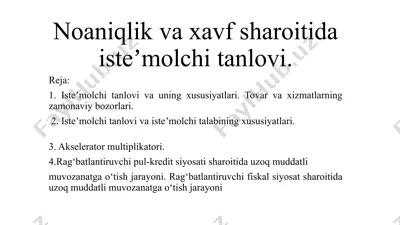 noaniqlik va xavf sharoitida isteʼmolchi tanlovi — PPTX