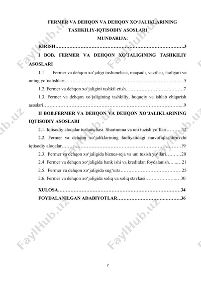 fermer va dehqon va dehqon xoʻjaliklarining tashkiliy-iqtisodiy asoslari — DOCX