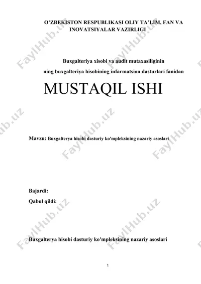 buxgalteriya hisobining dasturiy kompleksining nazariy asoslari — DOCX