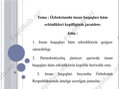ózbekstanda insan huqıqları hám erkinlikleri kepilliginiń jaratılıwı — PPTX