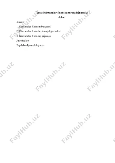 kárxanalar finanslıq turaqlılıǵı analizi — DOCX