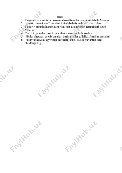 fikrlar algebrasi asosiy amallar, bazis amallar to‘laligi. amallar xossalari. — DOCX