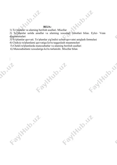 to‘plamlar va ularning berilish usullari. misollar — DOCX