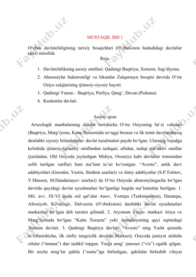 ‘zbek davlatchiligining tarixiy bosqichlari (o‘zbekiston hududidagi davlatlar tarixi misolida) — DOCX