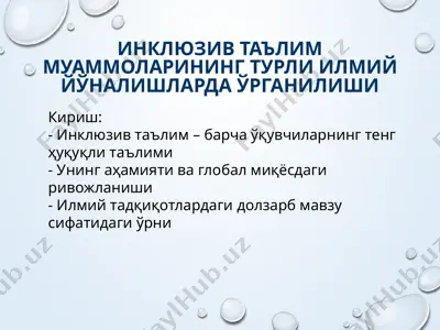 инклюзив таълим муаммоларининг турли илмий йўналишларда ўрганилиши — PPTX