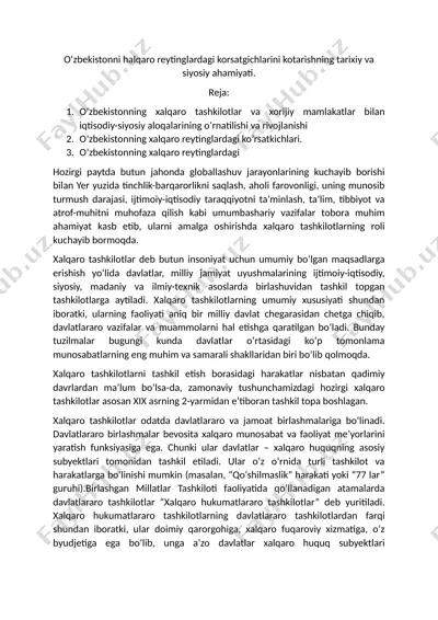 o‘zbekistonni halqaro reytinglardagi korsatgichlarini kotarishning tarixiy va siyosiy ahamiyati — DOCX