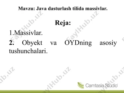 java dasturlash tilida massivlar — PPT