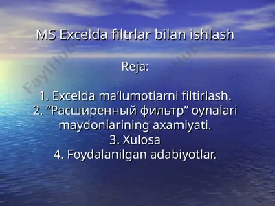 ms excelda filtrlar bilan ishlash — PPT