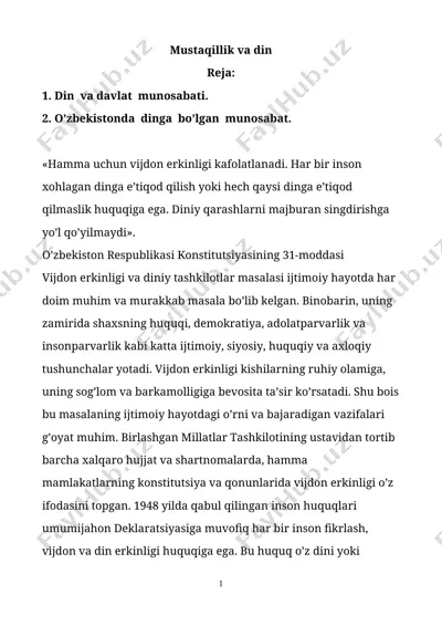 mustaqillik va din — DOCX