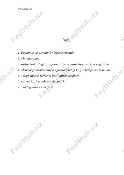 mikroorganizmlarning irsiyati va o`zgaruvchanligi — DOC