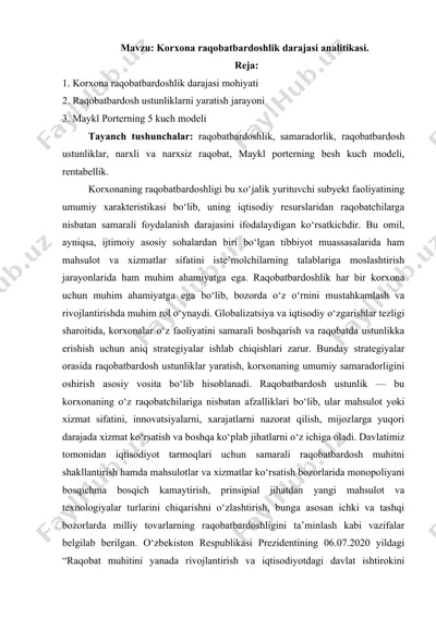 korxona raqobatbardoshlik darajasi analitikasi — DOCX