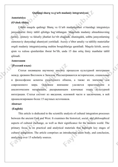 qadimgi sharq va g‘arb madaniy integratsiyasi — DOCX