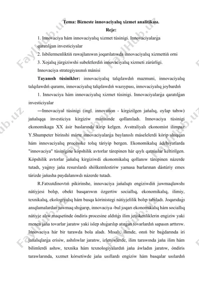 bizneste innovaciyalıq xizmet analitikası — DOCX