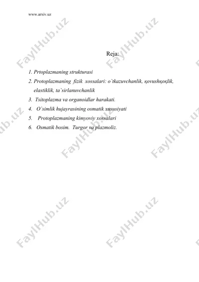protoplazmaning fizik kimyoviy xossalari, qovushqoqligi va elastikligi — DOC
