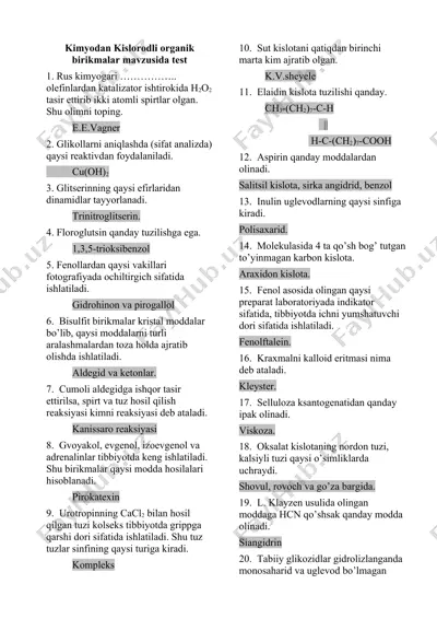 kimyodan kislorodli organik birikmalar mavzusida test — DOC