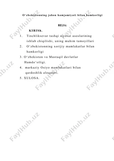 o‘zbekistonning jahon hamjamiyati bilan hamkorligi — DOCX
