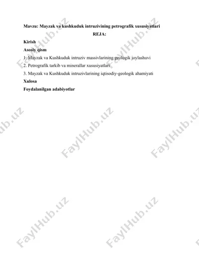 mayzak va kushkuduk intruzivining petrografik xususiyatlari — DOCX