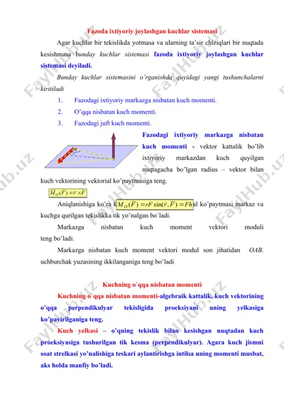 fazoda ixtiyoriy joylashgan kuchlar sistemasi — DOCX