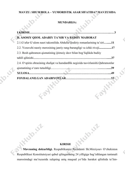 shum bola – yumoristik asar sifatida — DOCX