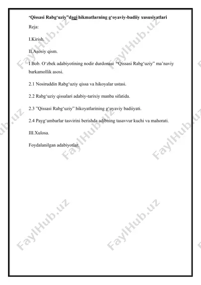 qissasi rabg‘uziy hikmatlari — DOCX