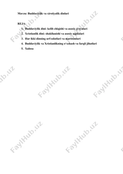 buddaviylik va xristiyalik dinlari — DOCX