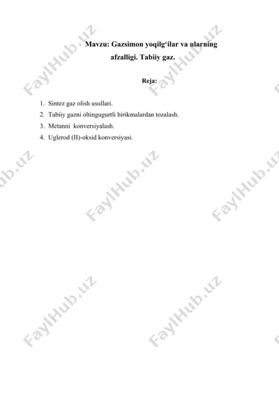 gazsimon yoqilg‘ilar va ularning afzalligi. tabiiy gaz. — DOCX