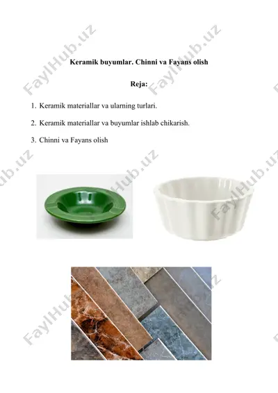 keramik buyumlar. chinni va fayans olish — DOCX