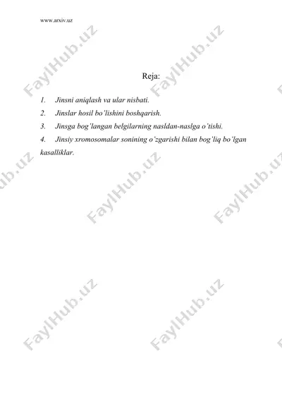 jins genetikasi. belgilarning jins bilan birikkan holda naslga o’tishi — DOC