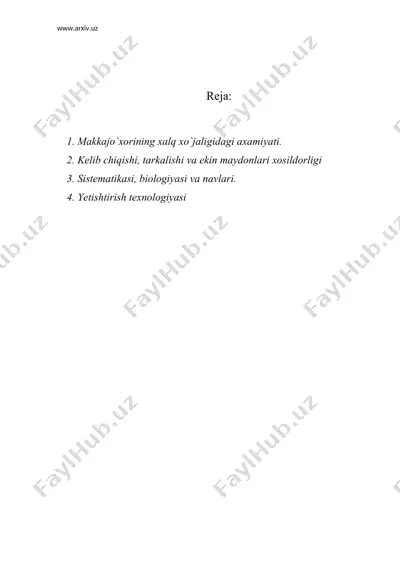 makkajo`xorining axamiyati, biologiyasi va yetishtirish texnologiyasi — DOC