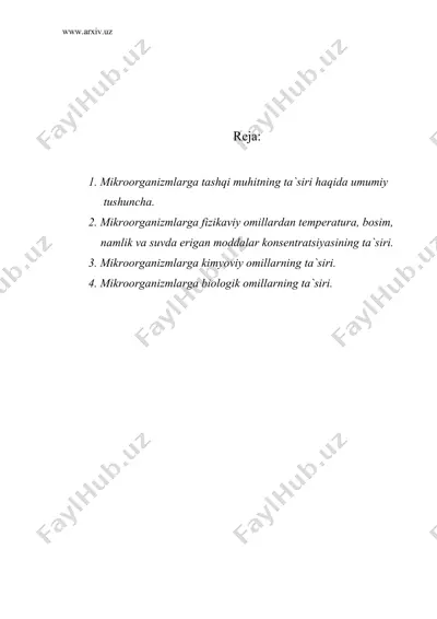 mikroorganizmlarga tashqi muhit omillarining ta`siri — DOC