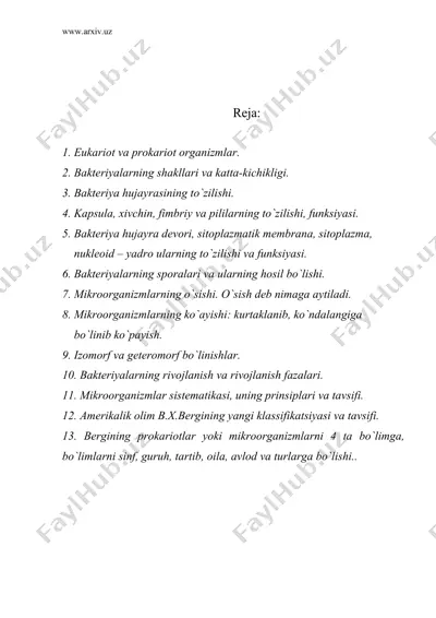 mikroorganizmlarning morfologiyasi, hujayra to`zilishi va sistematikasi — DOC