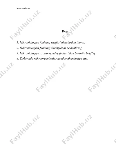 mikrobiologiya fani, uning ahamiyati — DOC
