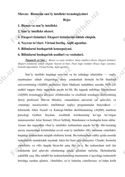 biznesda sun’iy intellekt texnologiyalari — DOCX
