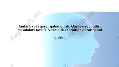 tanlash yoki qaror qabul qilish. qaror qabul qilish masalalari tavsifi. noaniqlik sharoitida qaror qabul qilish — PPTX